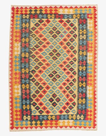 4' 2 x 5' 9 Hand Woven Kilim Maymana Wool Rug