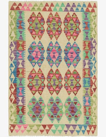 3' 2 x 4' 10 Hand Woven Kilim Maymana Wool Rug