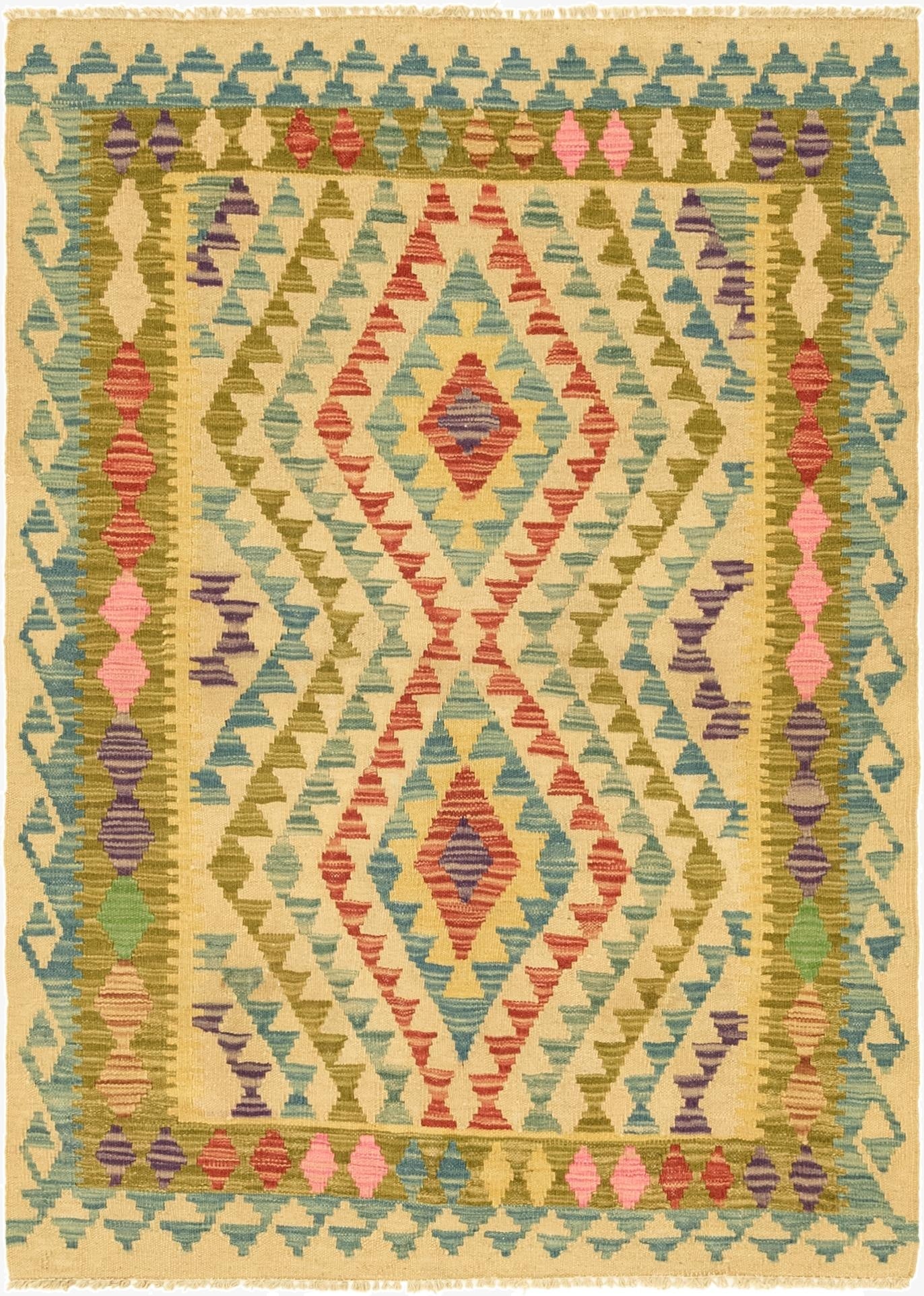 3' 5 x 4' 9  Hand Woven Kilim Maymana Wool Rug