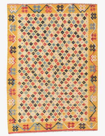4' 3 x 5' 10 Hand Woven Kilim Maymana Wool Rug