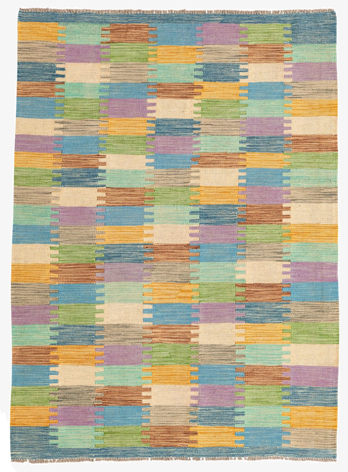 4' 2 x 5' 8  Hand Woven Kilim Maymana Wool Rug