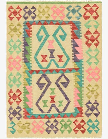 3' 2 x 4' 9 Hand Woven Kilim Maymana Wool Rug