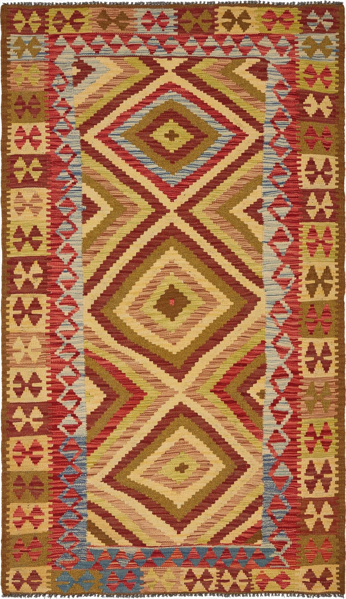 3' 10 x 6' 8  Hand Woven Kilim Maymana Wool Rug