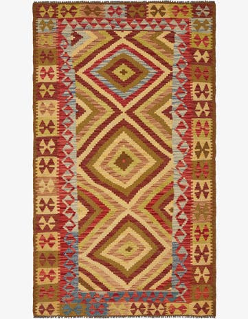 3' 10 x 6' 8 Hand Woven Kilim Maymana Wool Rug