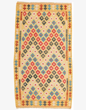 3' 7 x 6' 6 Hand Woven Kilim Maymana Wool Rug