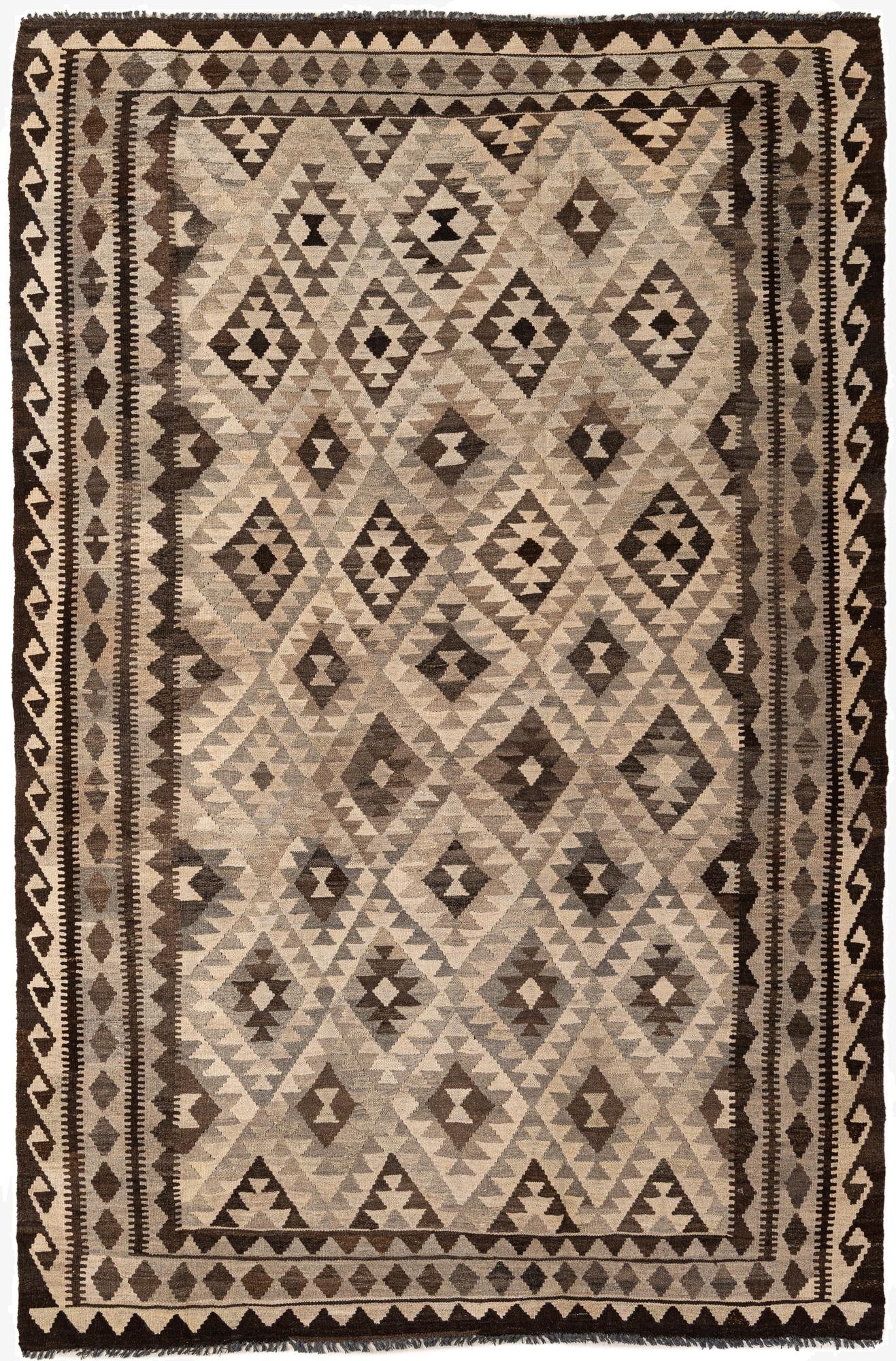 6' 3 x 9' 8  Hand Woven Kilim Maymana Wool Rug