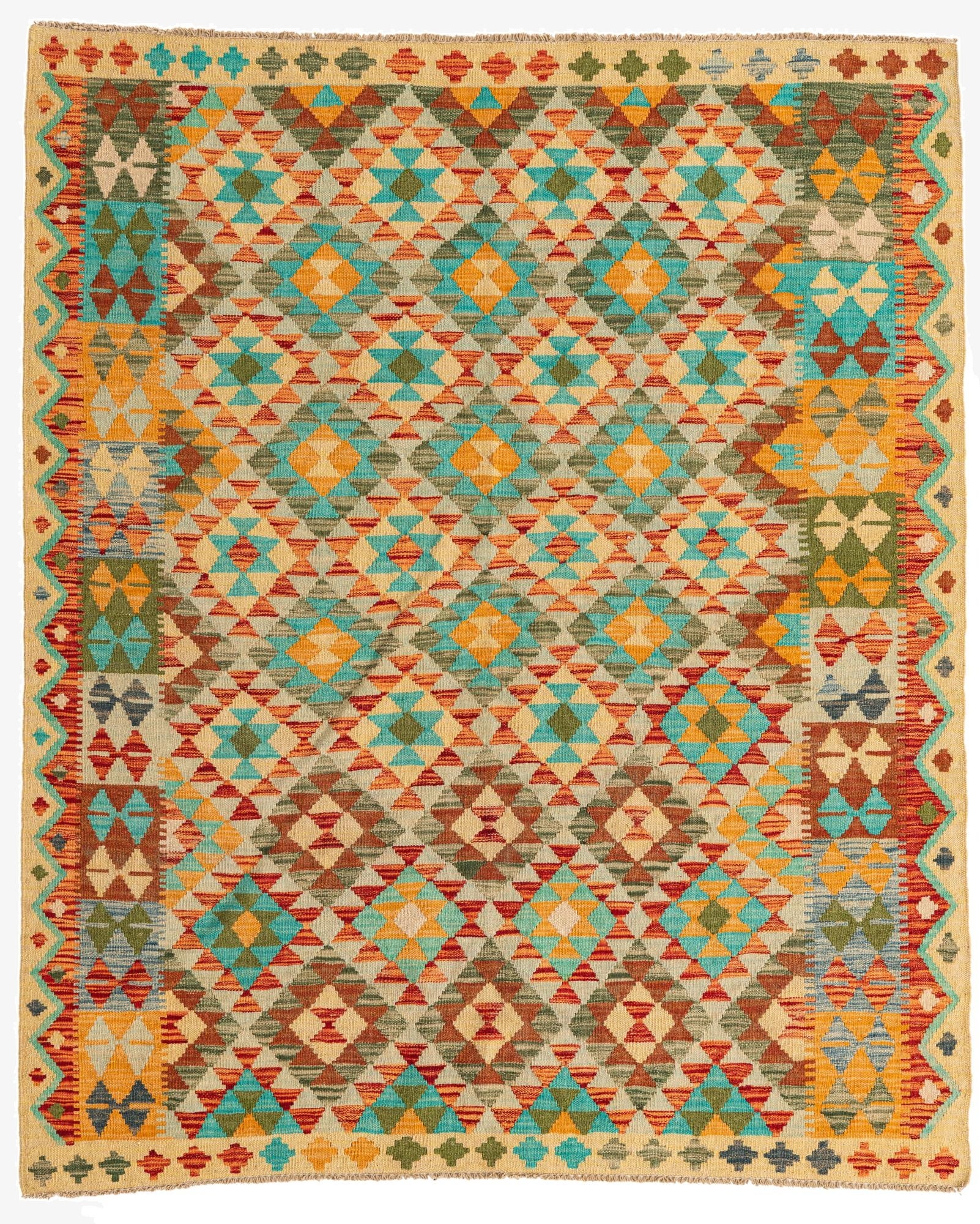 5' 2 x 6' 3  Hand Woven Kilim Maymana Wool Rug