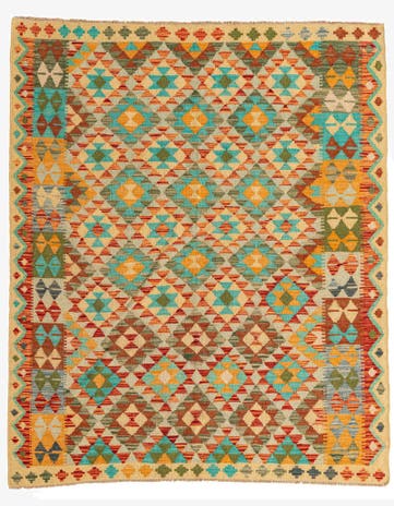 5' 2 x 6' 3 Hand Woven Kilim Maymana Wool Rug