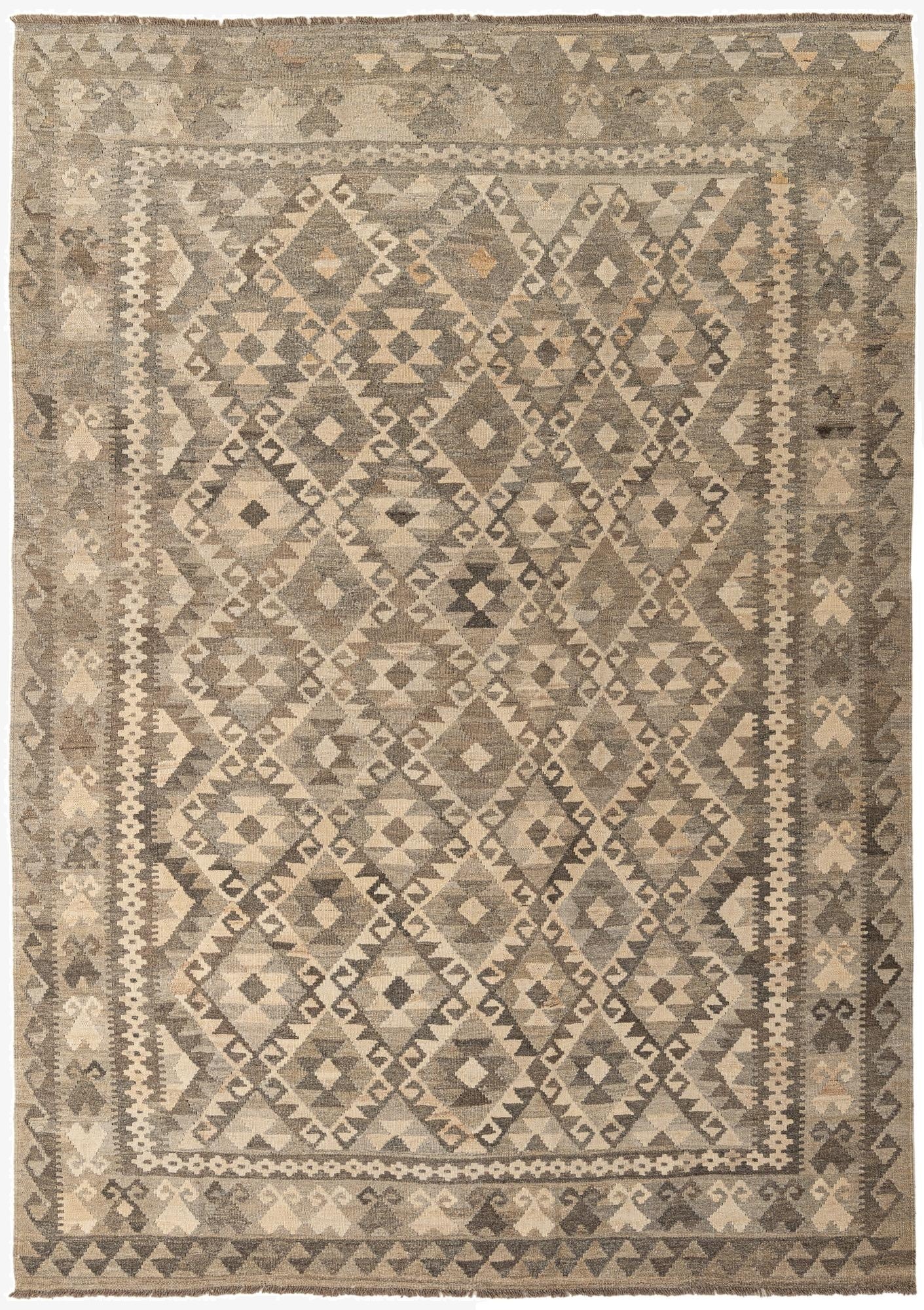6' 10 x 9' 7  Hand Woven Kilim Maymana Wool Rug