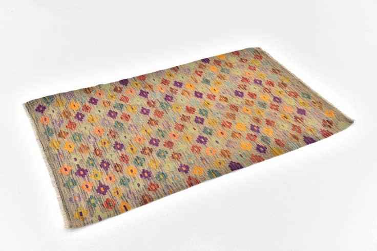 Detail image of 2' 10 x 4' 10 Hand Woven Kilim Modern Wool Rug