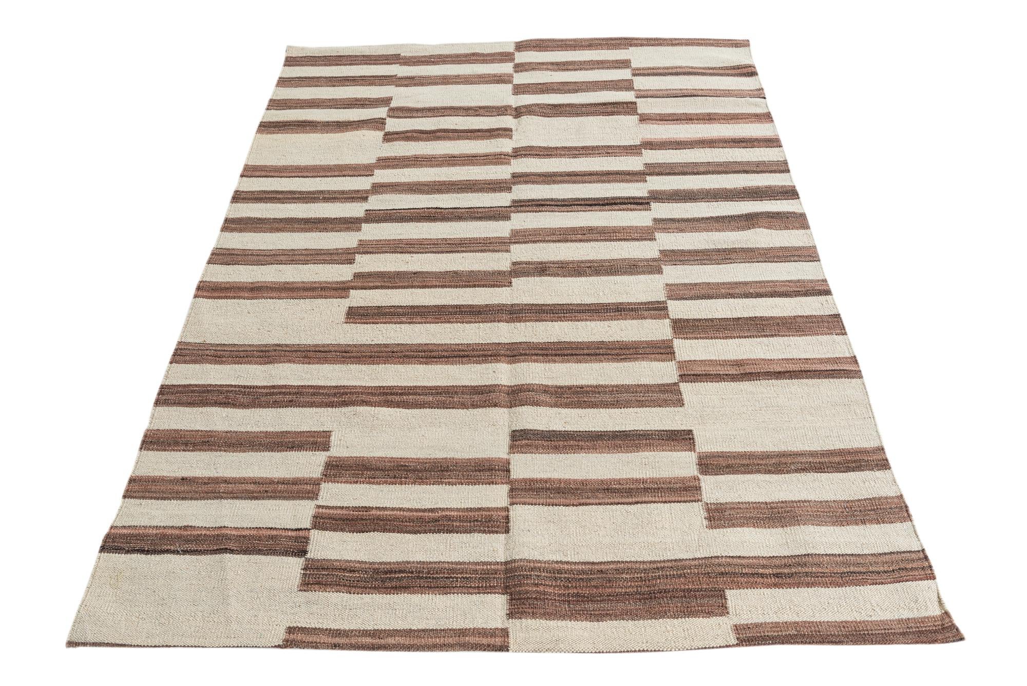 4' 3 x 5' 10 Hand Woven Kilim Modern Wool Rug