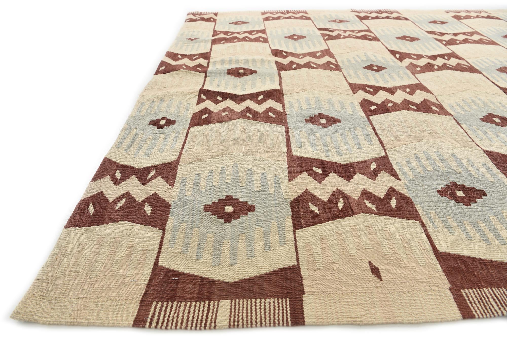 6' 8 x 9' 10 Hand Woven Kilim Modern Wool Rug