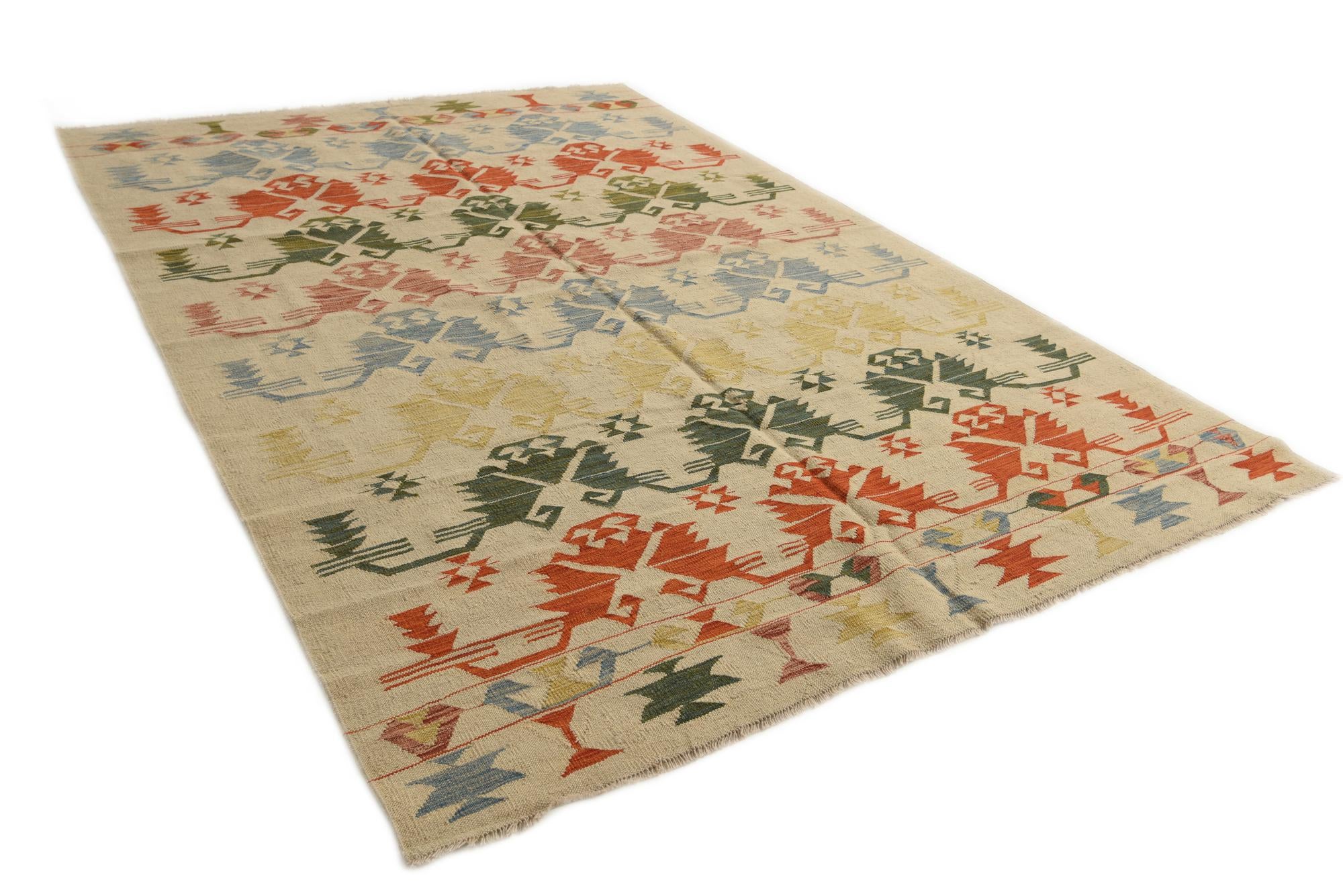 6' 9 x 9' 9 Hand Woven Kilim Modern Wool Rug