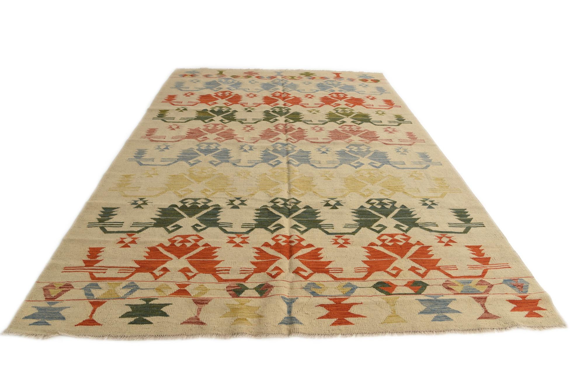 6' 9 x 9' 9 Hand Woven Kilim Modern Wool Rug