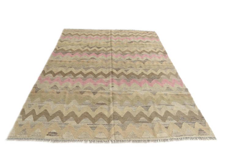 Detail image of 5' 4 x 7' 8 Hand Woven Kilim Modern Wool Rug