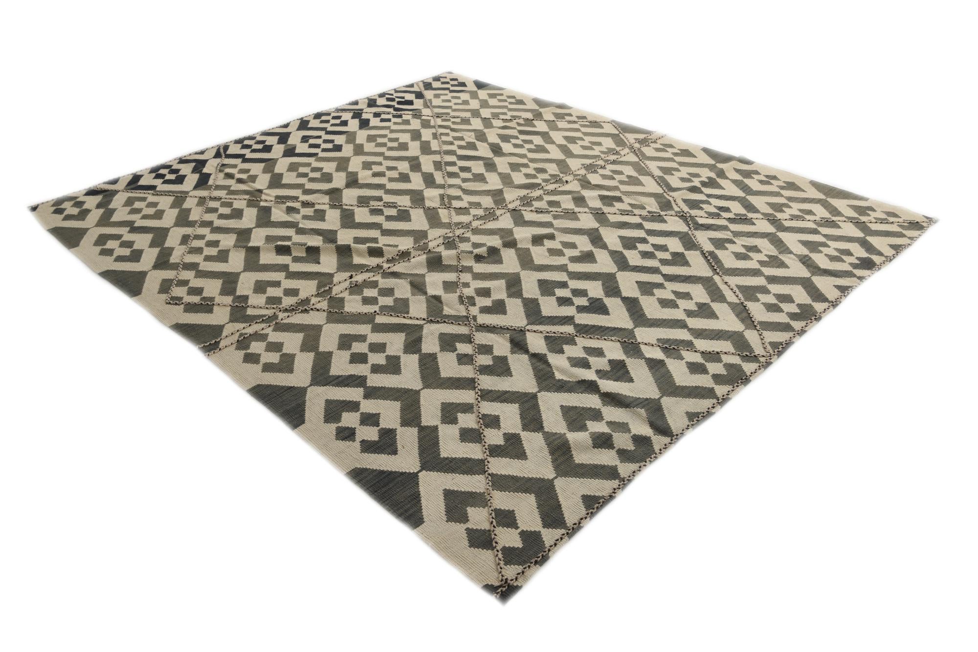 8' 8 x 9' 10 Hand Woven Kilim Modern Wool Rug