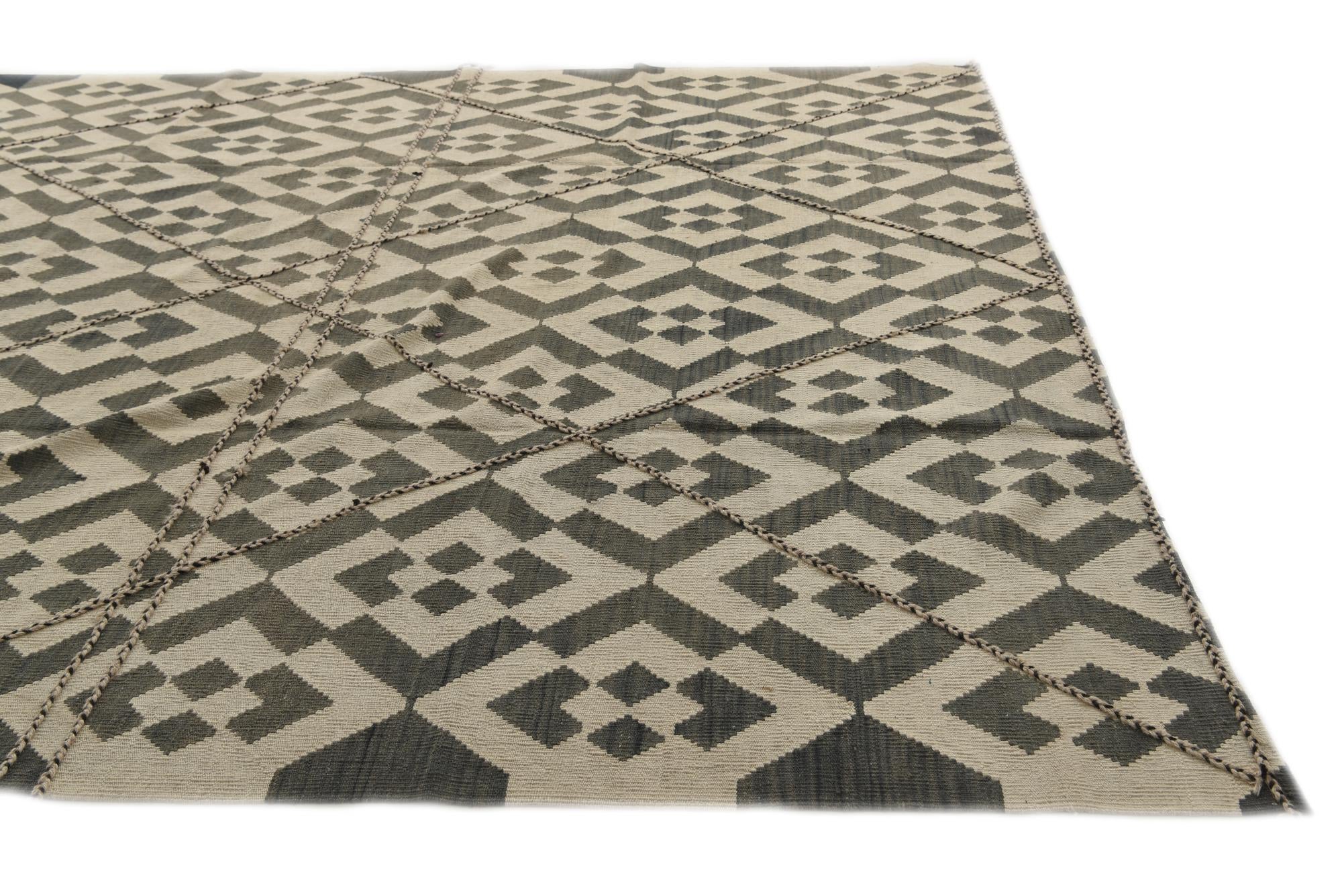 8' 8 x 9' 10 Hand Woven Kilim Modern Wool Rug