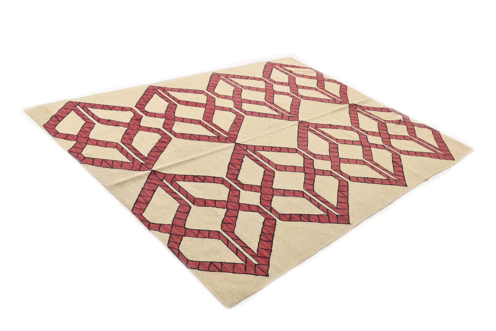 5' 1 x 6' 9 Hand Woven Kilim Modern Wool Rug