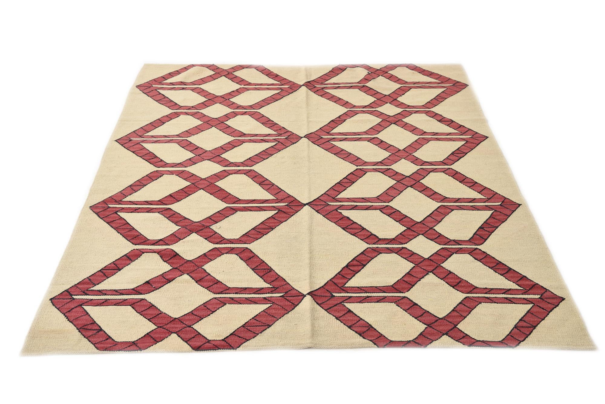 5' 1 x 6' 9 Hand Woven Kilim Modern Wool Rug