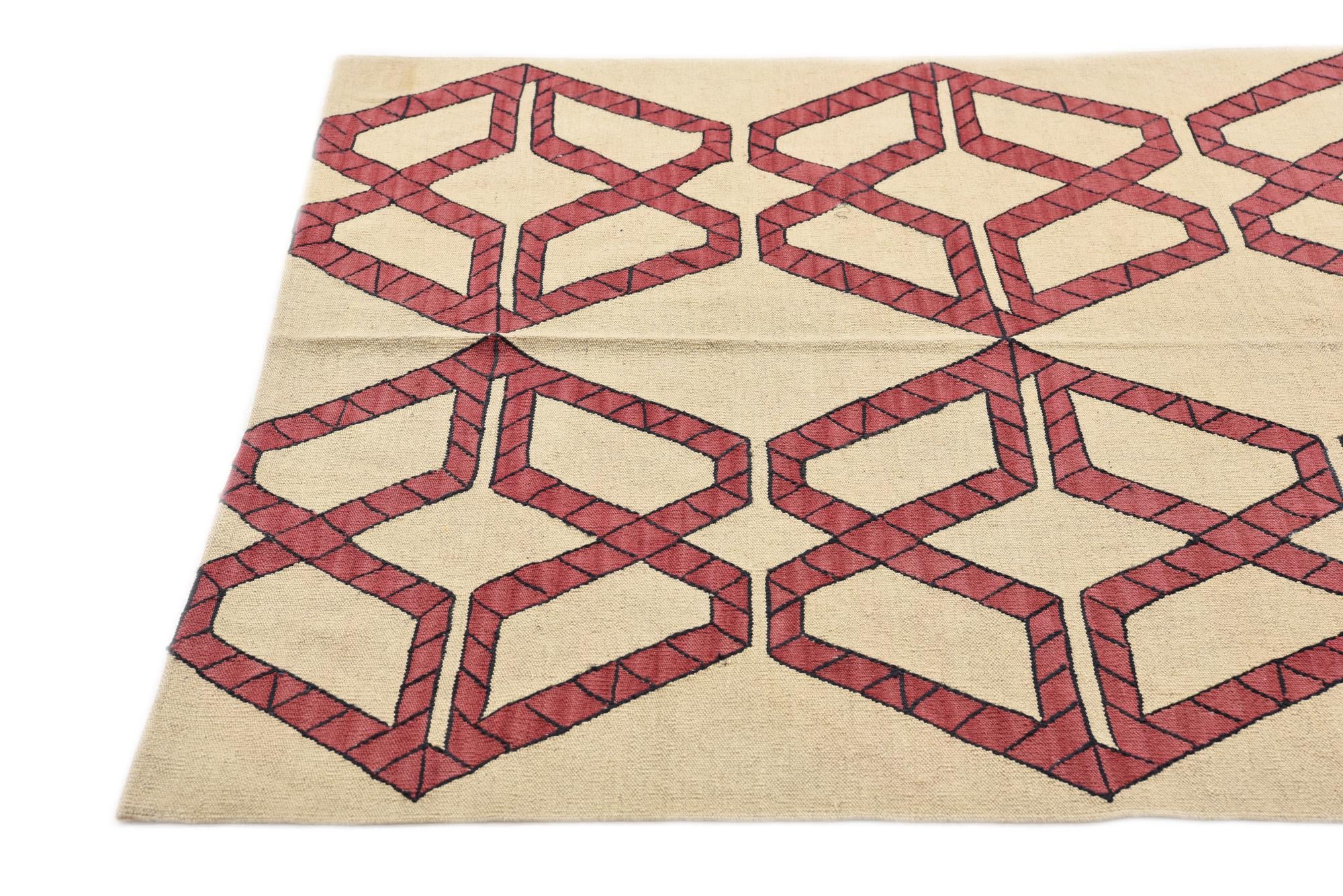 5' 1 x 6' 9 Hand Woven Kilim Modern Wool Rug