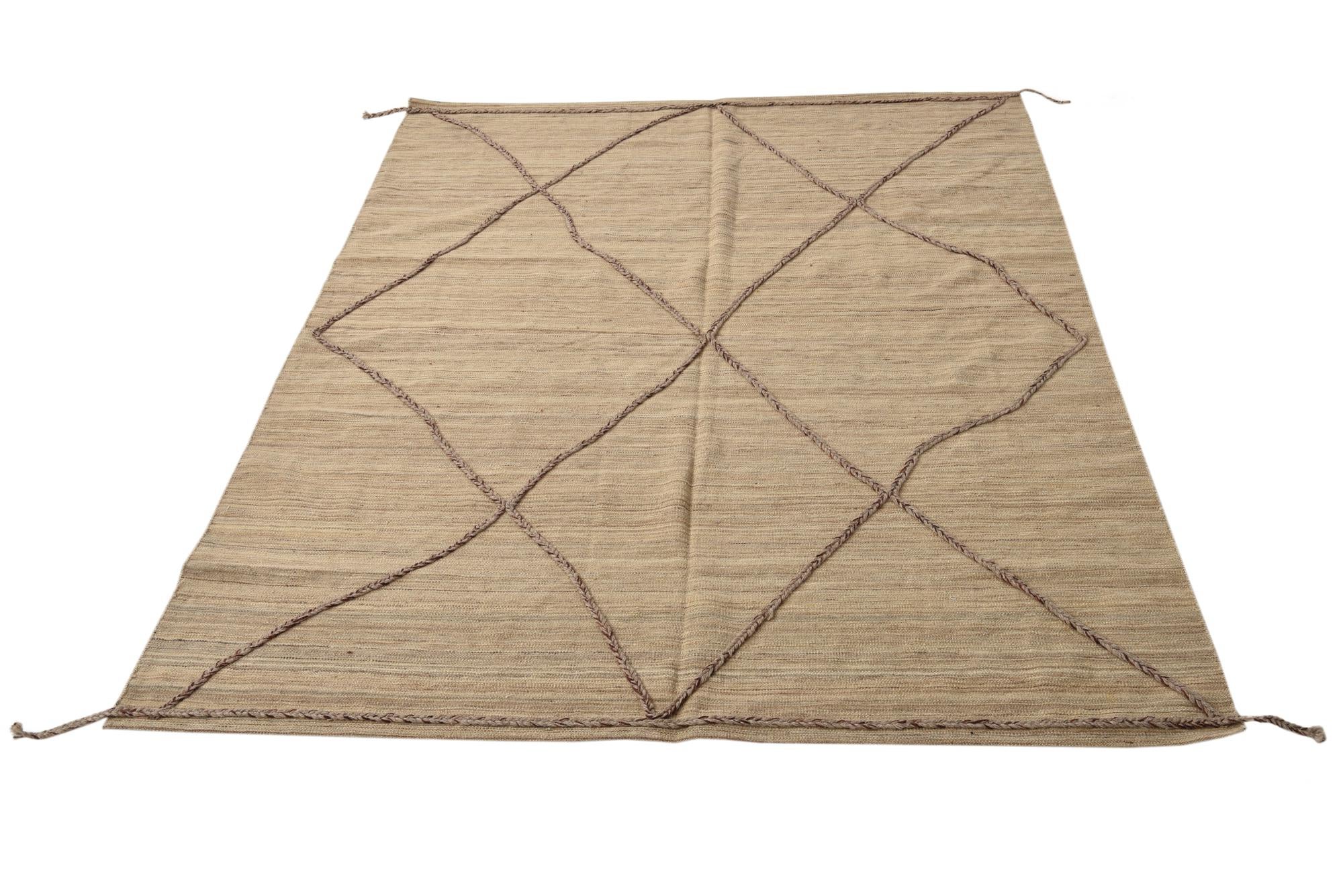 6' 2 x 8' 4 Hand Woven Kilim Modern Wool Rug