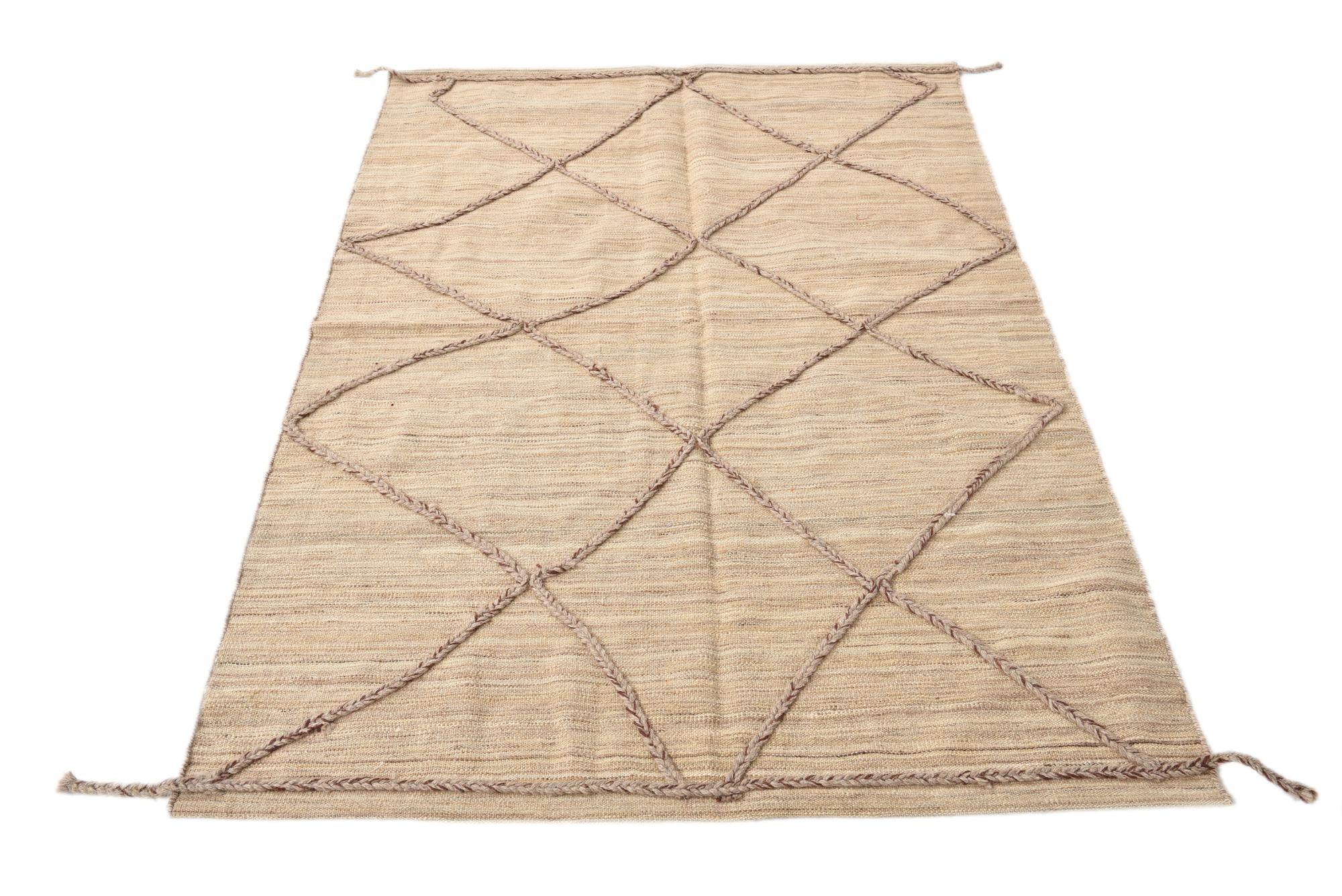 4' 2 x 6' 4 Hand Woven Kilim Modern Wool Rug