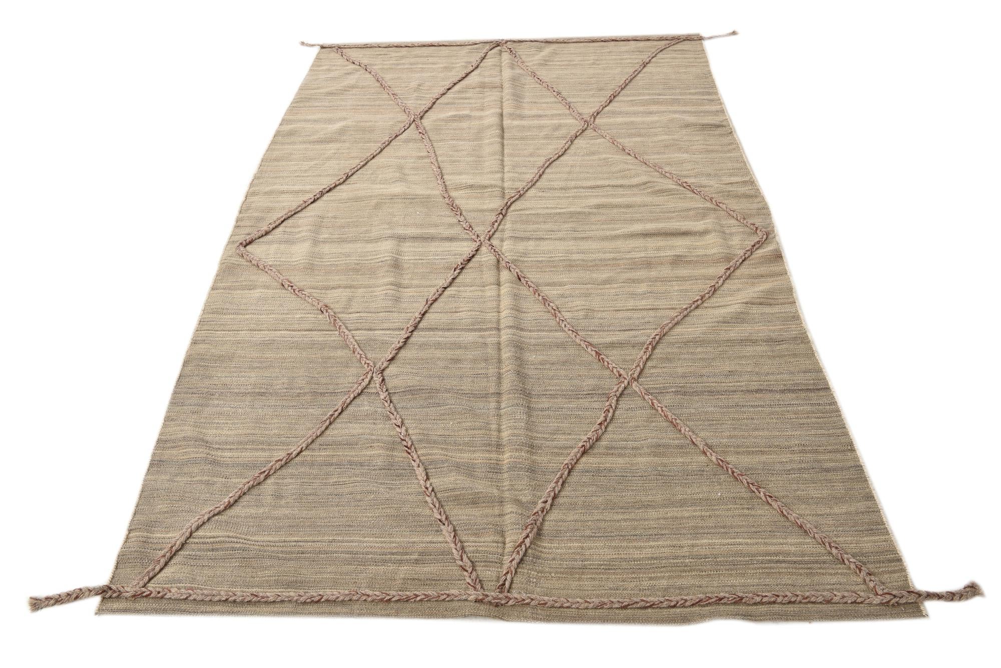 5' x 8' Hand Woven Kilim Modern Wool Rug