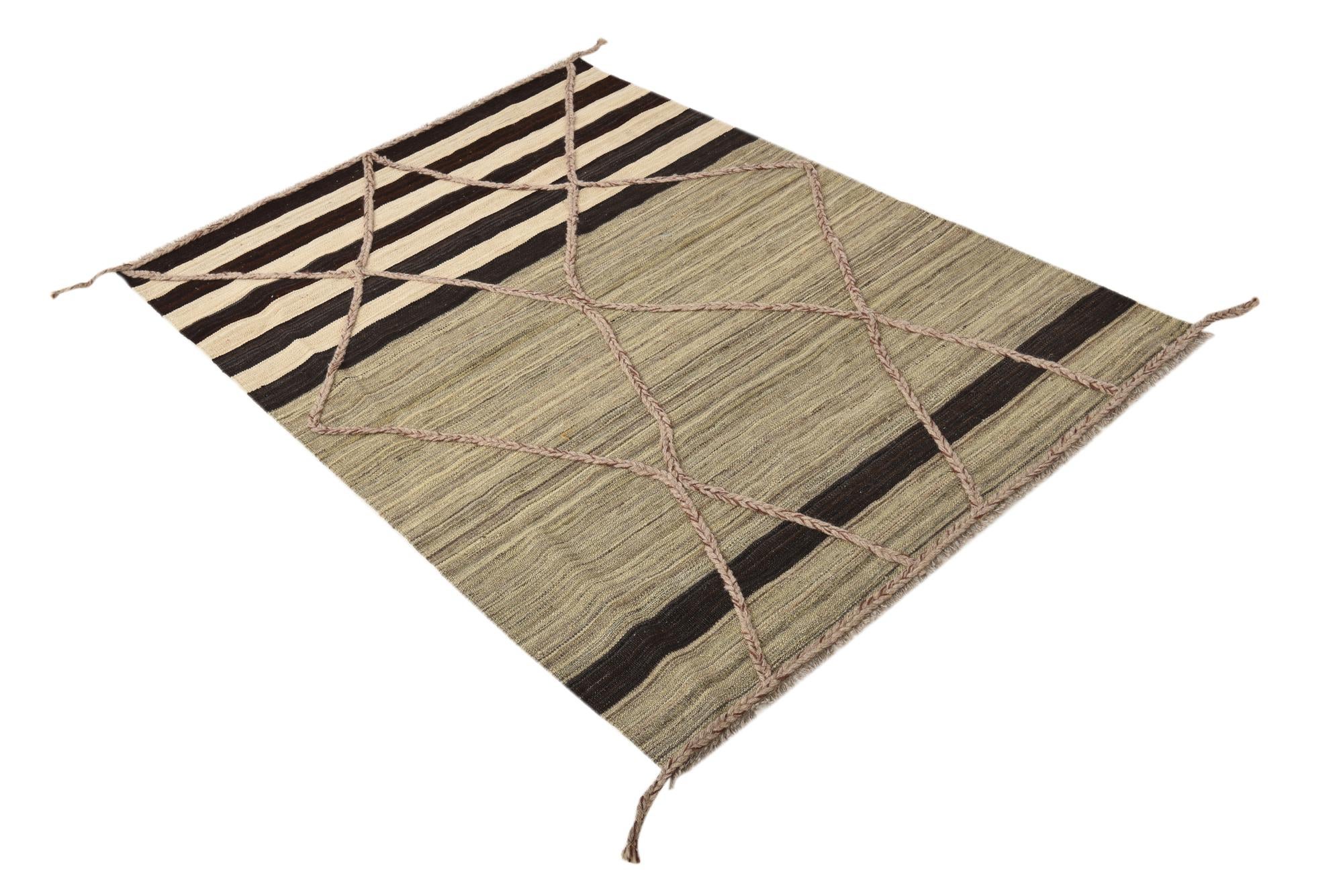 4' 3 x 6' Hand Woven Kilim Modern Wool Rug