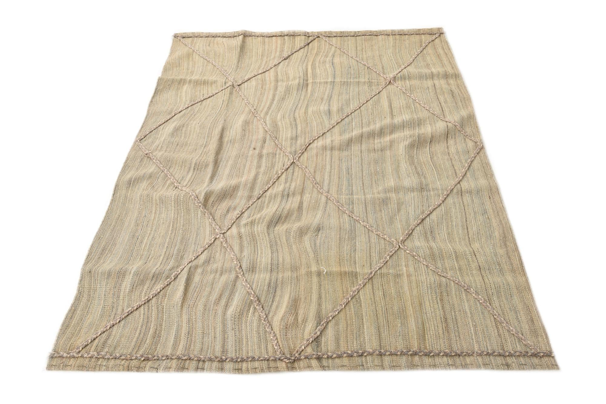 4' 9 x 6' 7 Hand Woven Kilim Modern Wool Rug