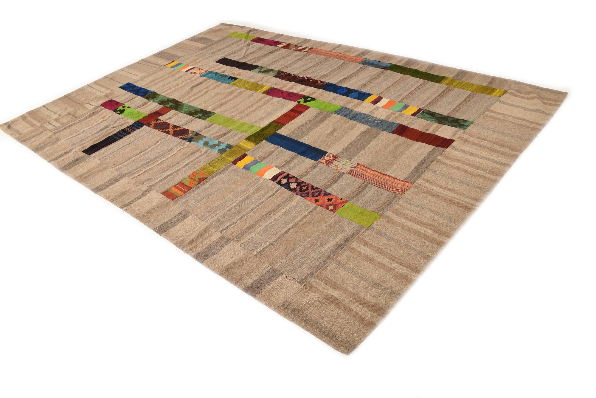 7' x 10' Hand Woven Kilim Patchwork Wool Rug
