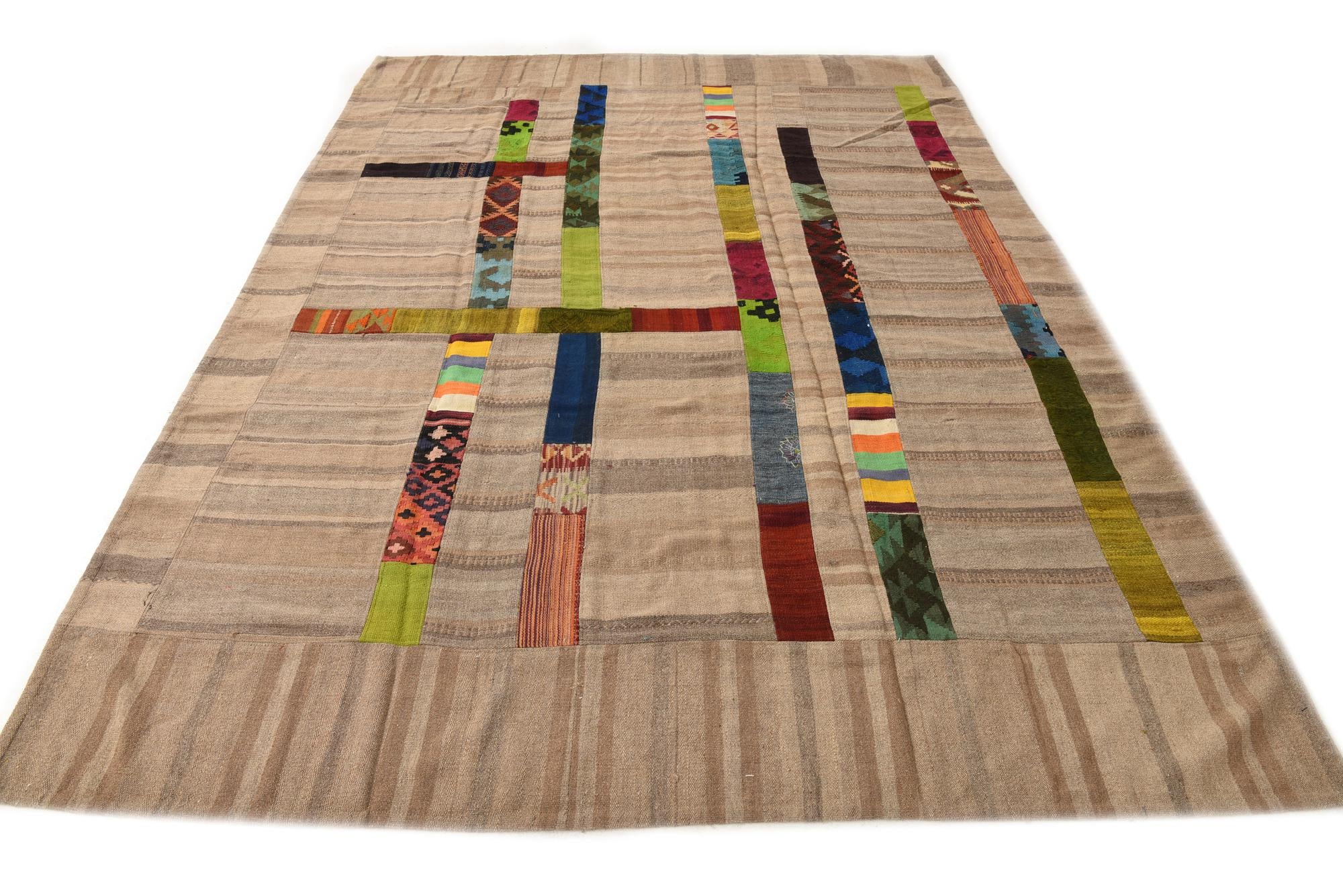7' x 10' Hand Woven Kilim Patchwork Wool Rug