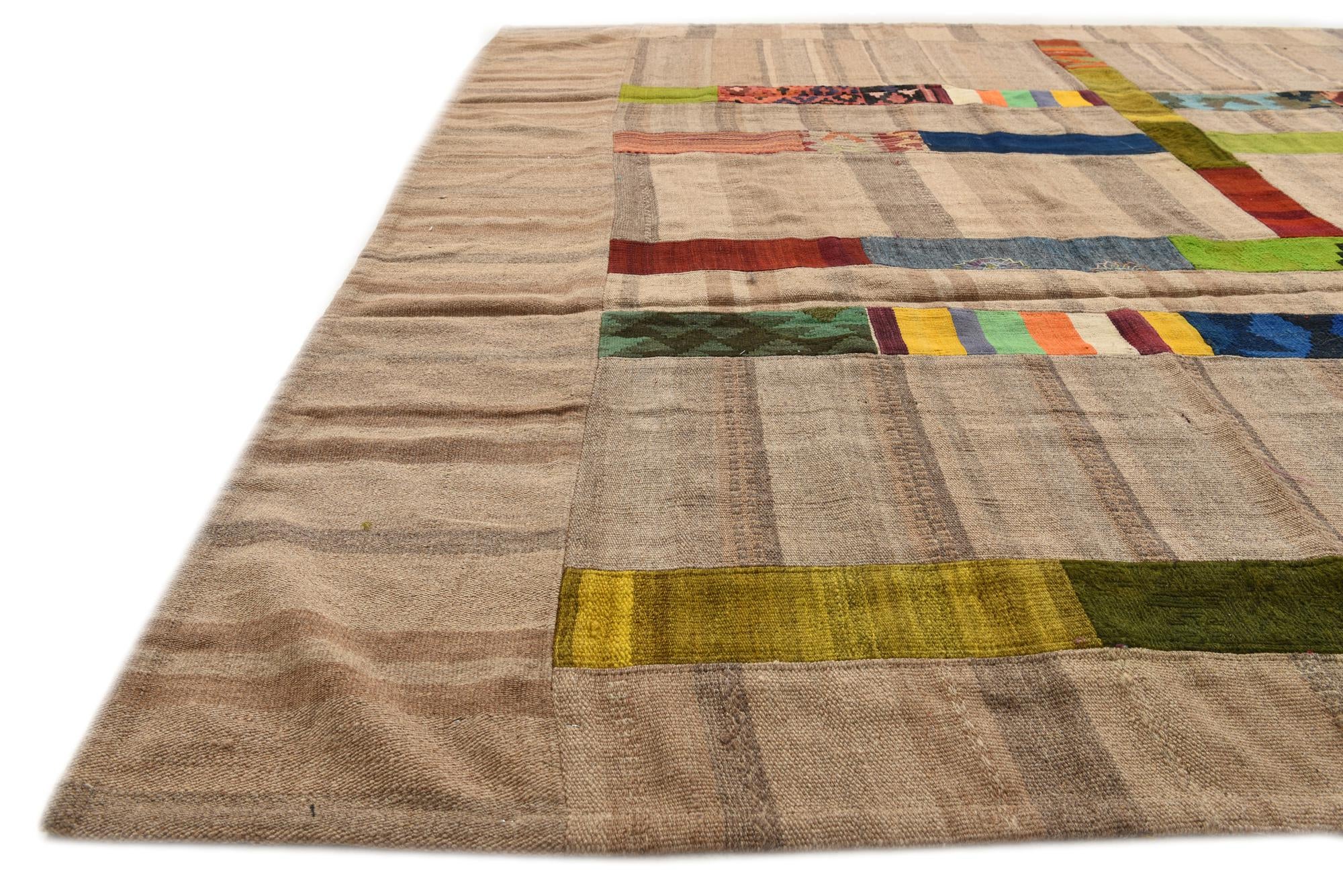 7' x 10' Hand Woven Kilim Patchwork Wool Rug