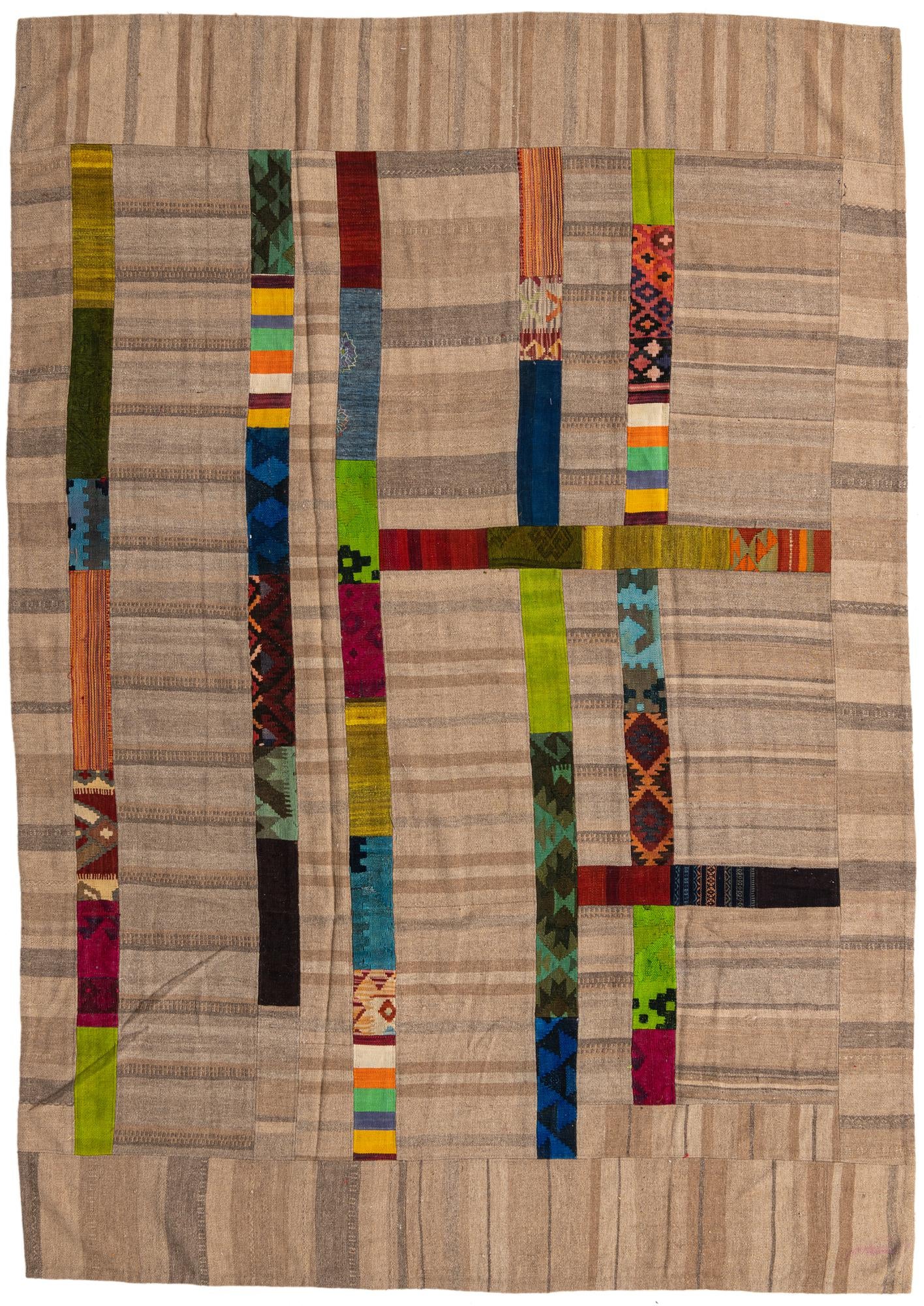 7' x 10' Hand Woven Kilim Patchwork Wool Rug