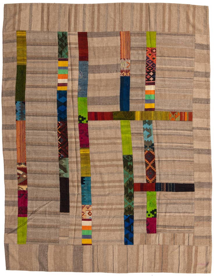 Detail image of 7' x 10' Hand Woven Kilim Patchwork Wool Rug