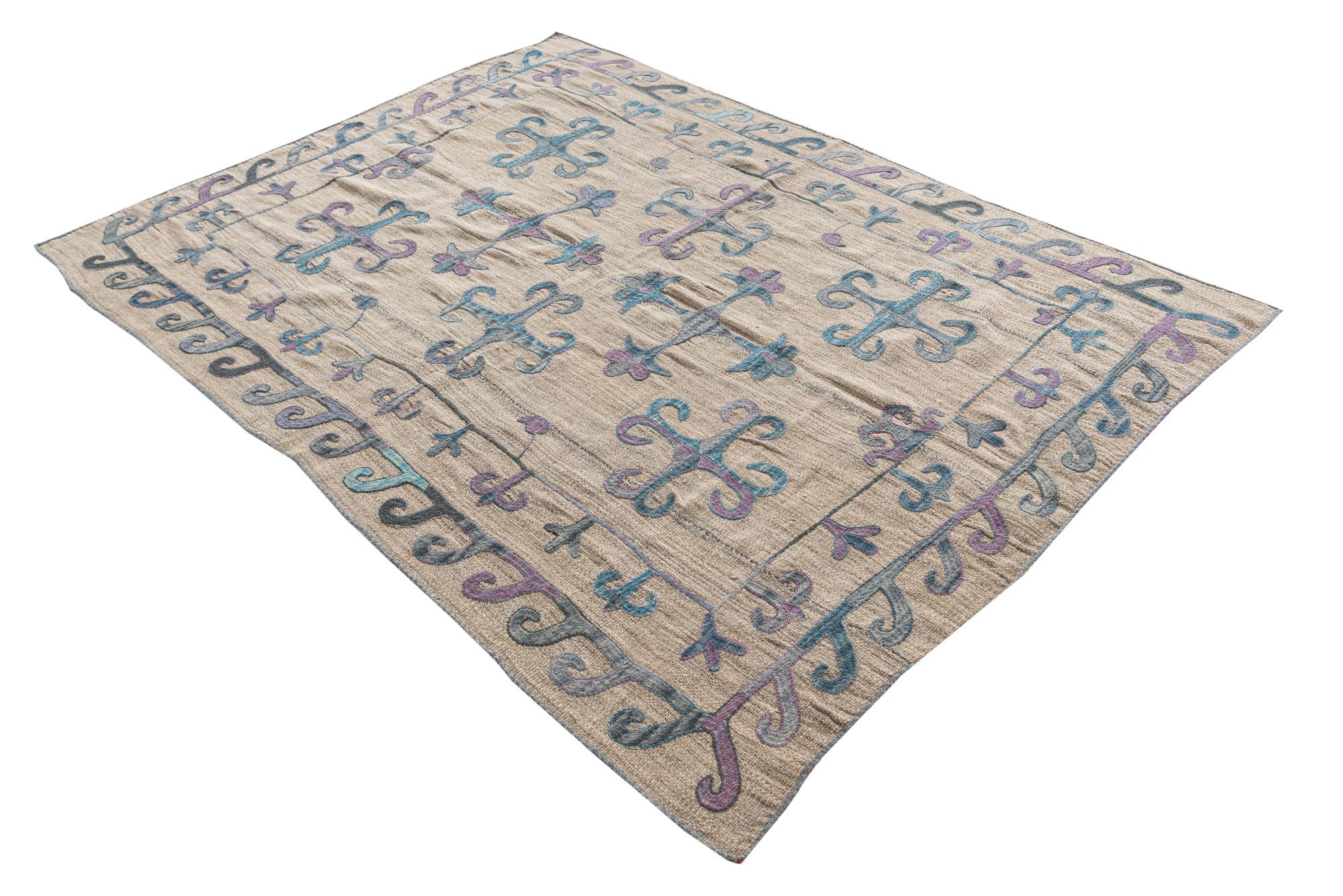 4' x 6' 7 Hand Woven Kilim Suzani Wool Rug