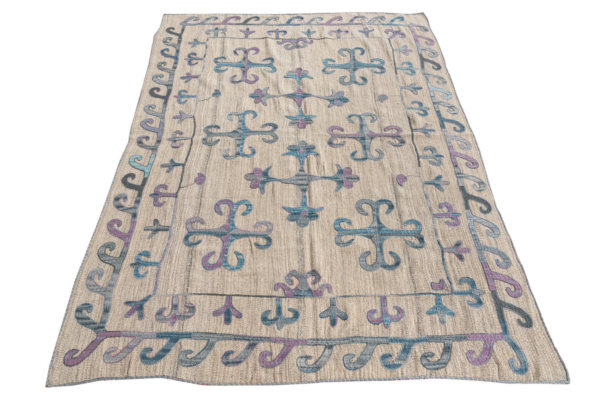 4' x 6' 7 Hand Woven Kilim Suzani Wool Rug