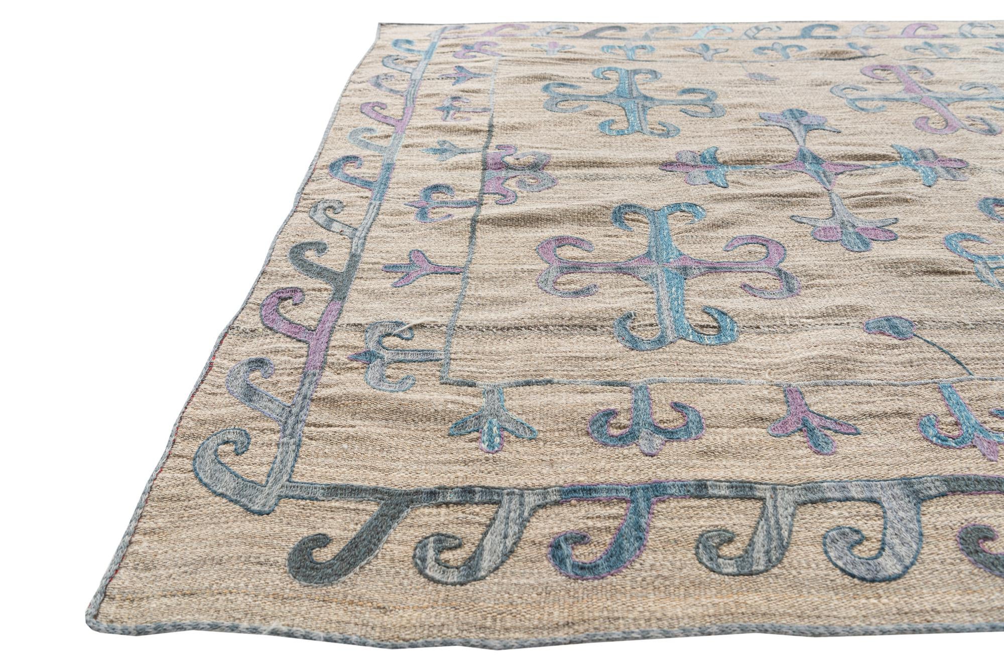 4' x 6' 7 Hand Woven Kilim Suzani Wool Rug