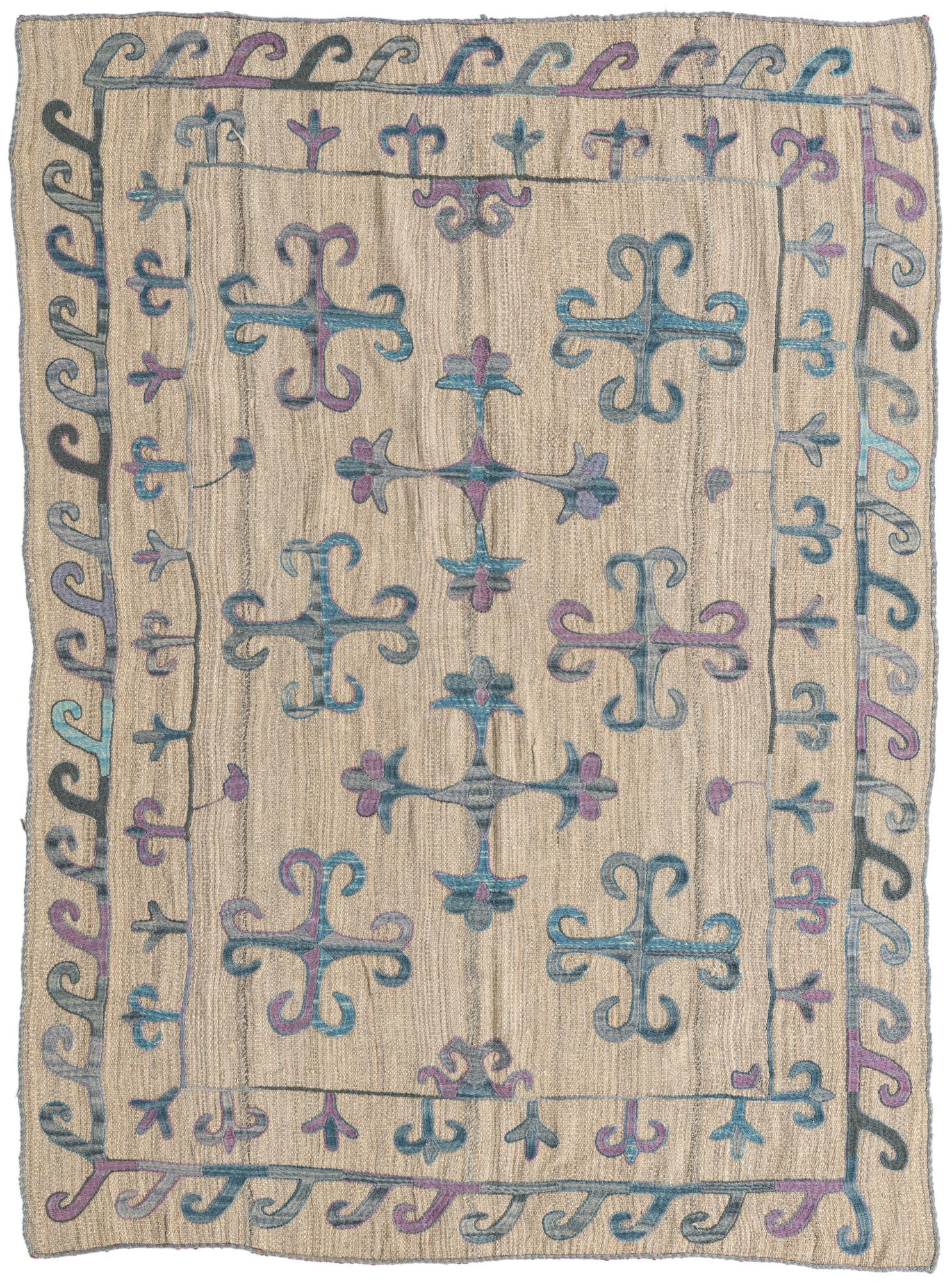 4' x 6' 7 Hand Woven Kilim Suzani Wool Rug