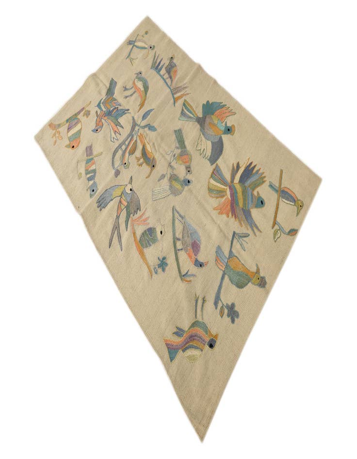 Detail image of 3' 2 x 4' 8 Hand Woven Kilim Suzani Wool Rug