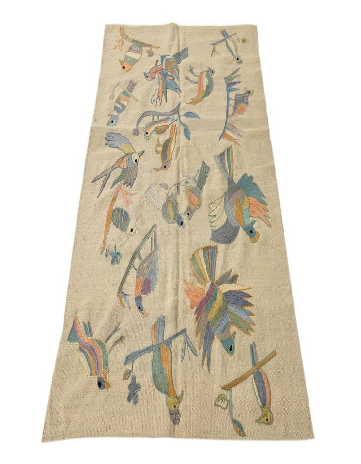 Detail image of 3' 2 x 4' 8 Hand Woven Kilim Suzani Wool Rug