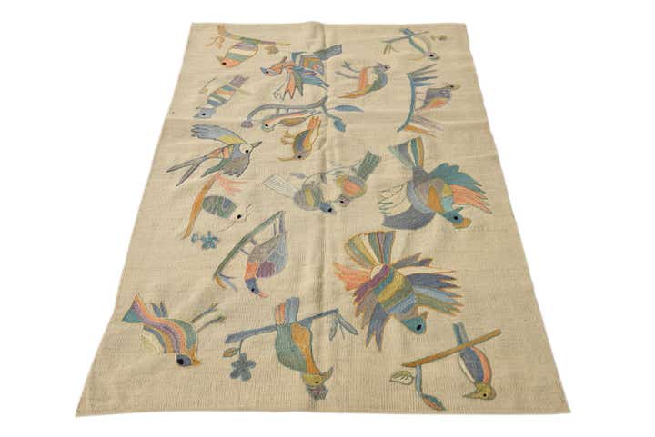 3' 2 x 4' 8 Hand Woven Kilim Suzani Wool Rug