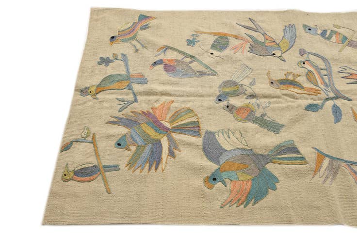 Detail image of 3' 2 x 4' 8 Hand Woven Kilim Suzani Wool Rug
