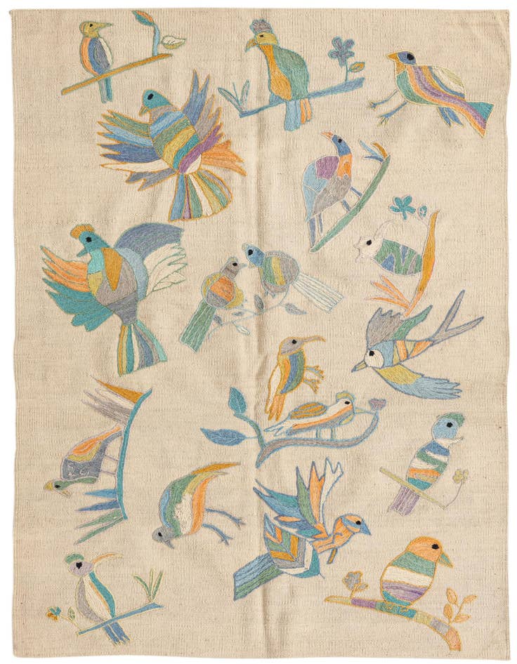 Detail image of 3' 2 x 4' 8 Hand Woven Kilim Suzani Wool Rug