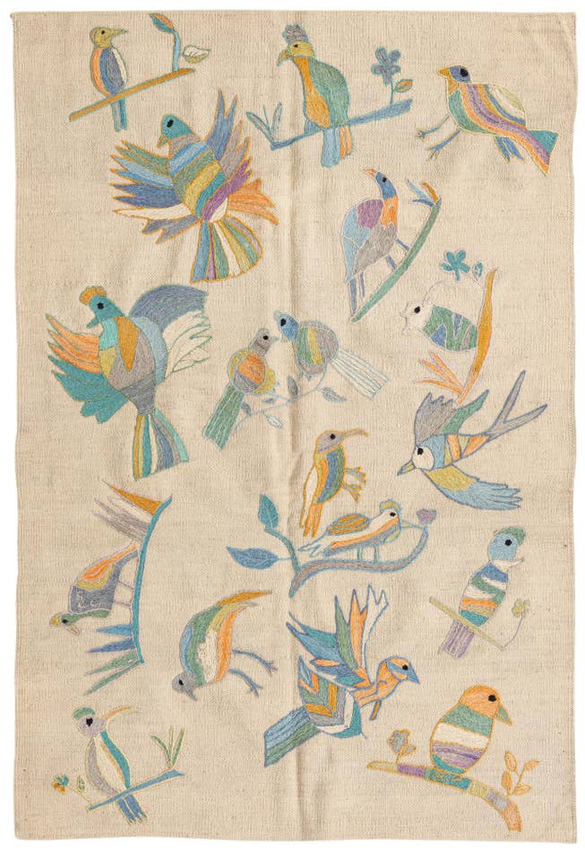 Detail image of 3' 2 x 4' 8 Hand Woven Kilim Suzani Wool Rug