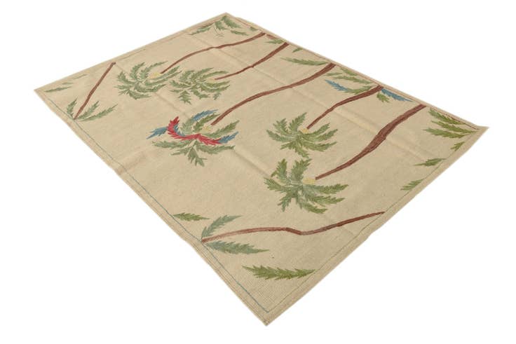 Detail image of 4' 2 x 5' 10 Hand Woven Kilim Suzani Wool Rug