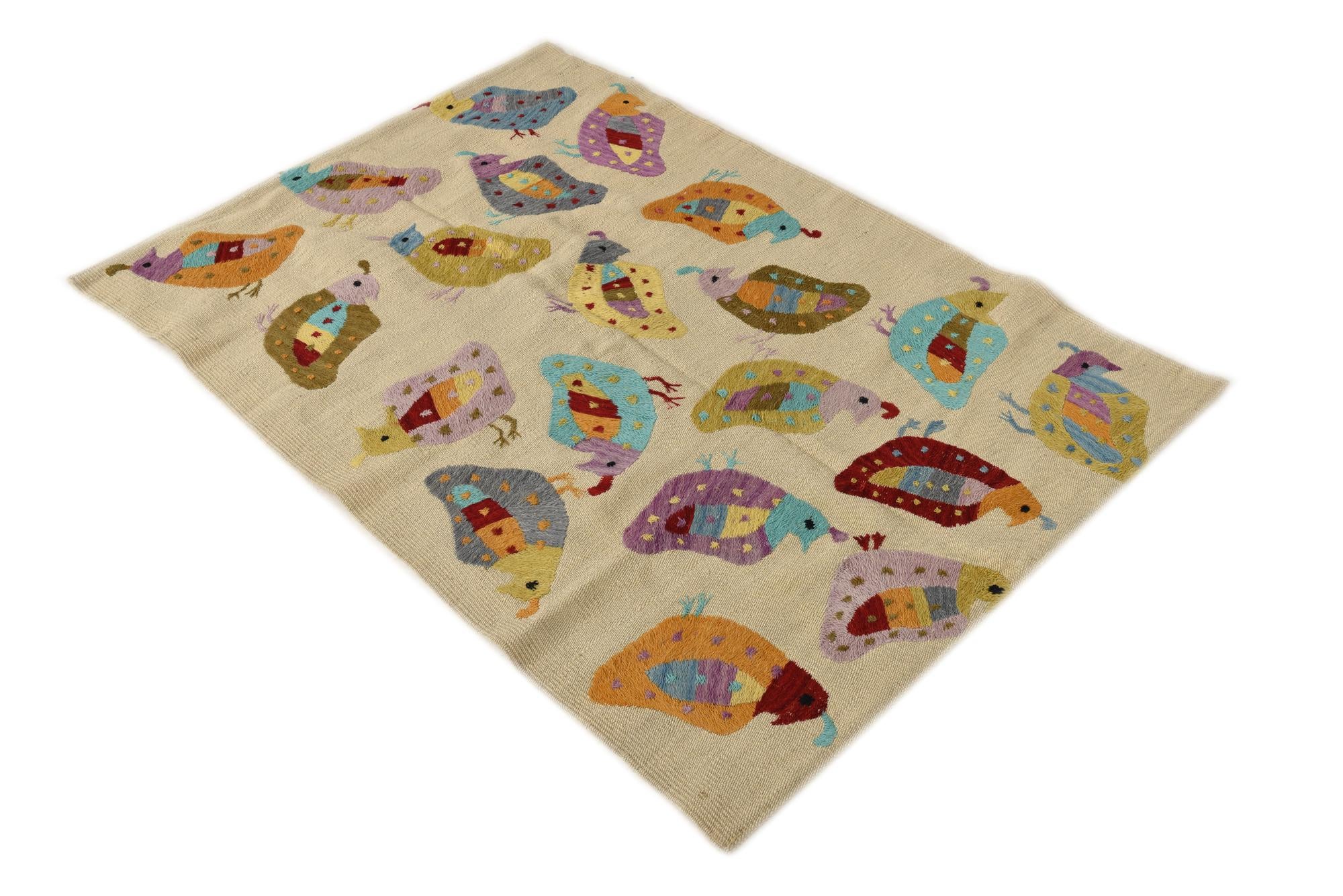 3' 1 x 4' 4 Hand Woven Kilim Suzani Wool Rug