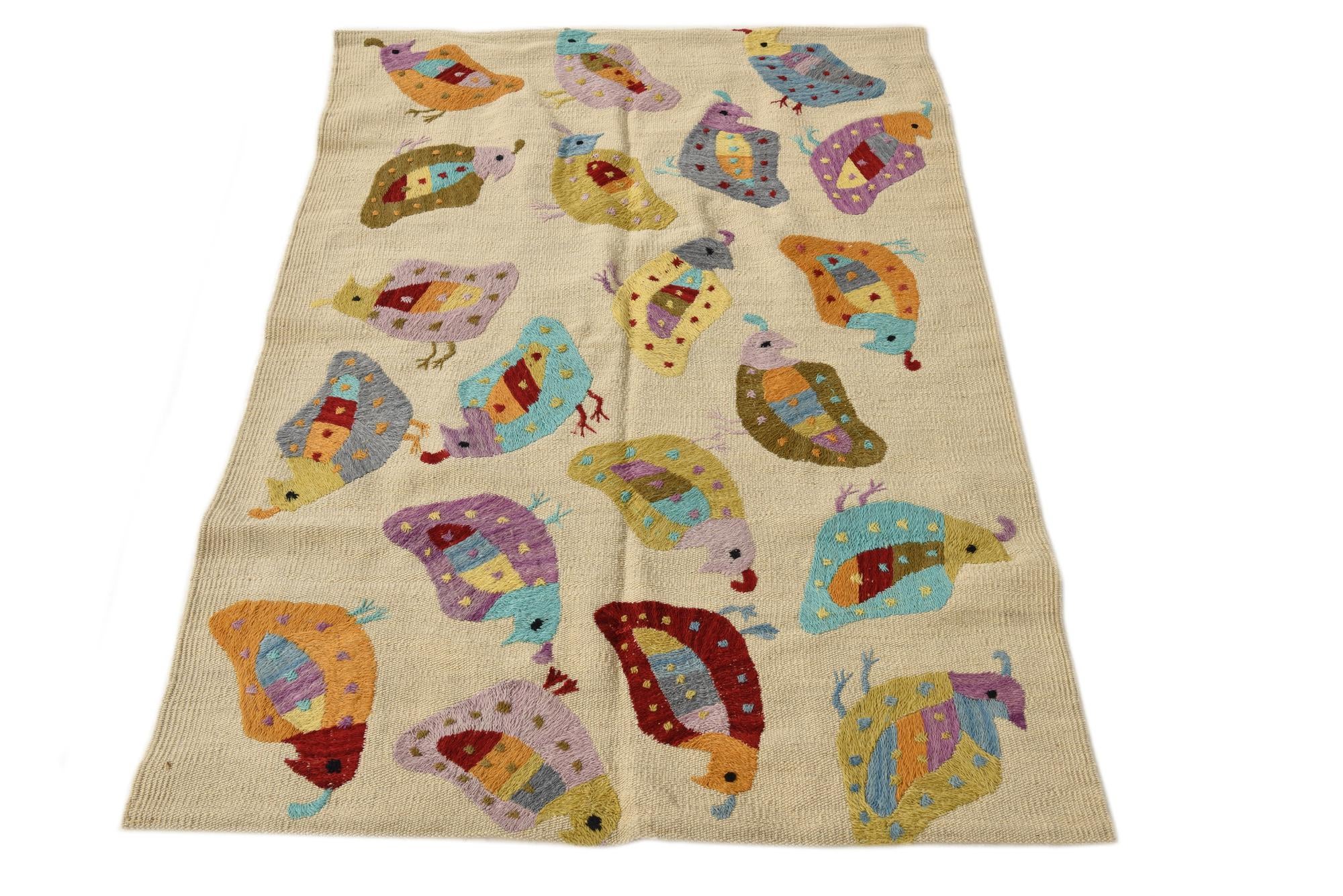 3' 1 x 4' 4 Hand Woven Kilim Suzani Wool Rug