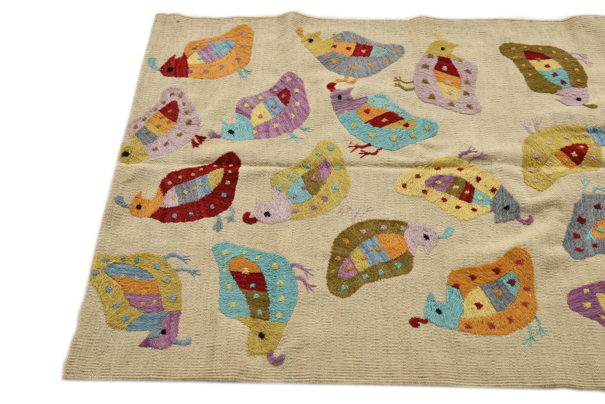 3' 1 x 4' 4 Hand Woven Kilim Suzani Wool Rug