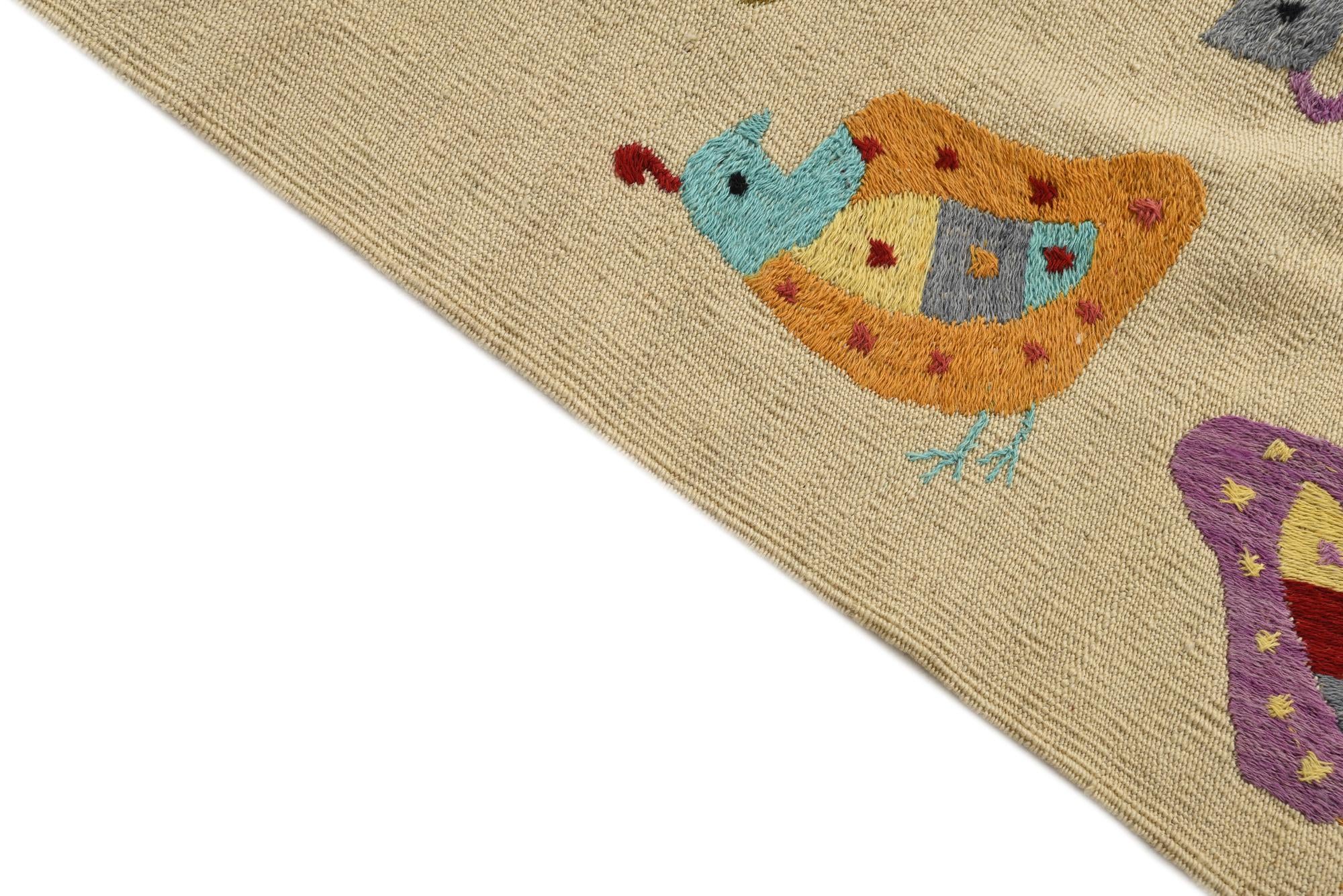 3' 1 x 4' 4 Hand Woven Kilim Suzani Wool Rug