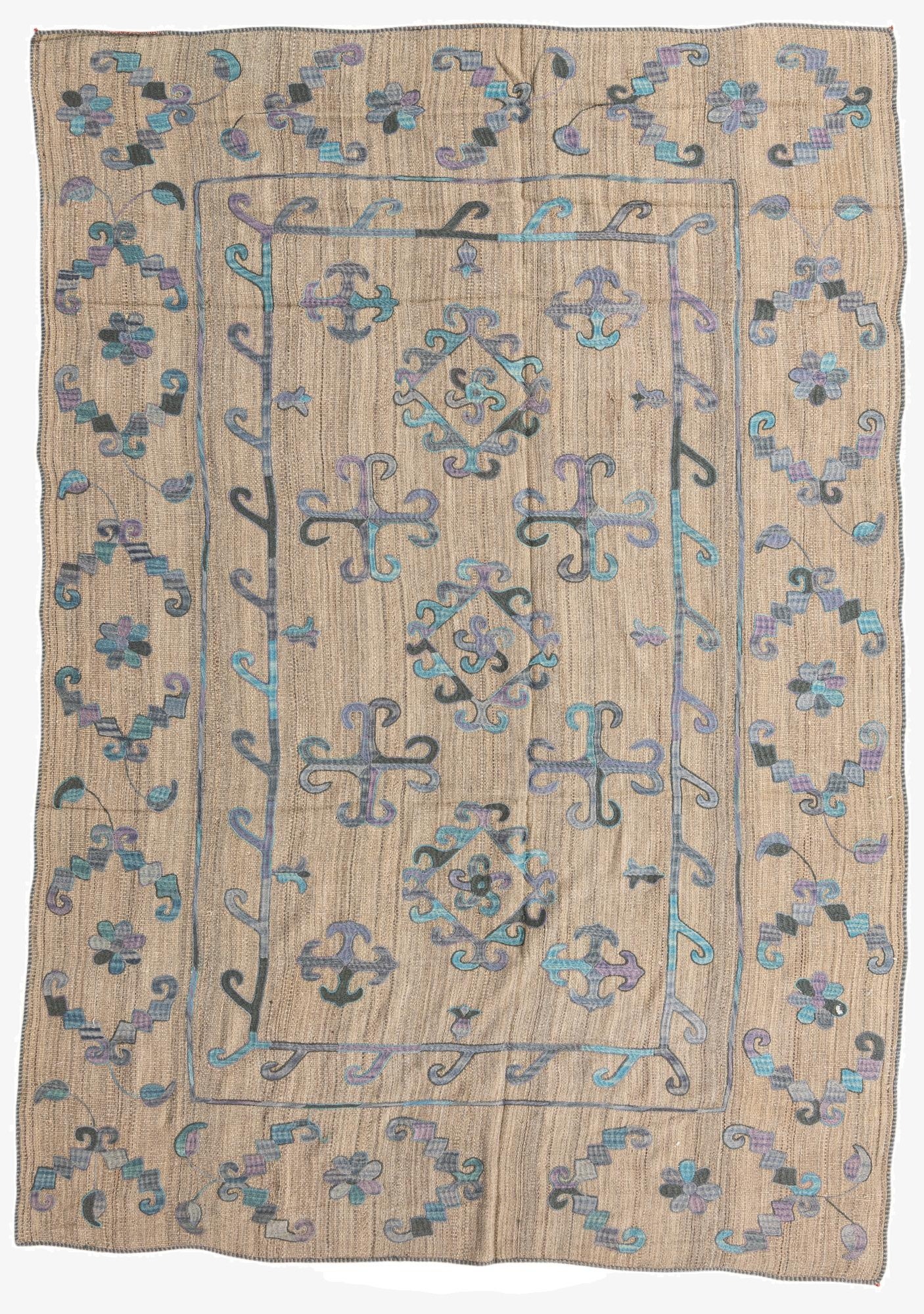 6' 8 x 9' 5  Hand Woven Kilim Suzani Wool Rug